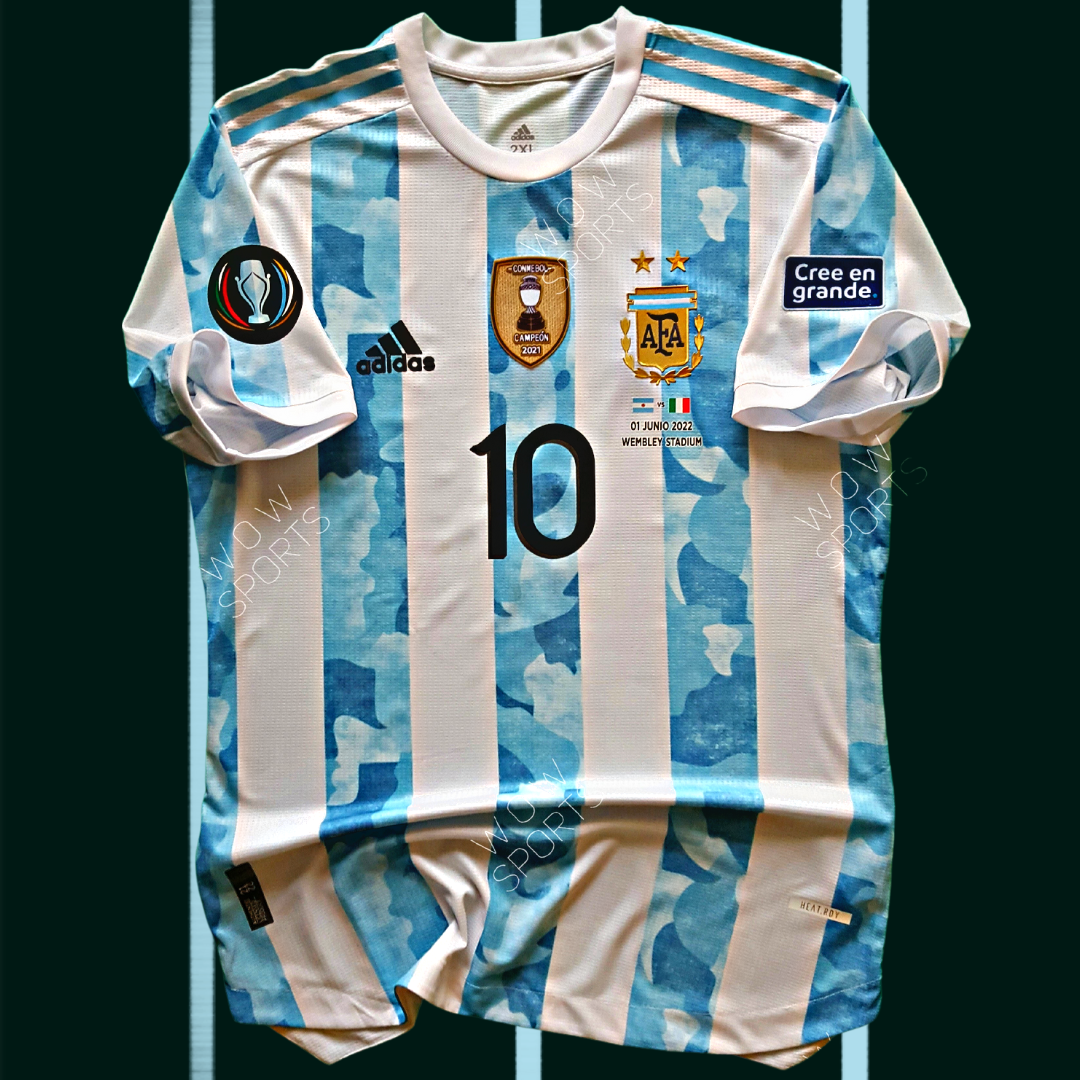 Argentina Home Messi Finalissima Jersey Full Patch 2022 ( Player Version) by FutbolWorldShop